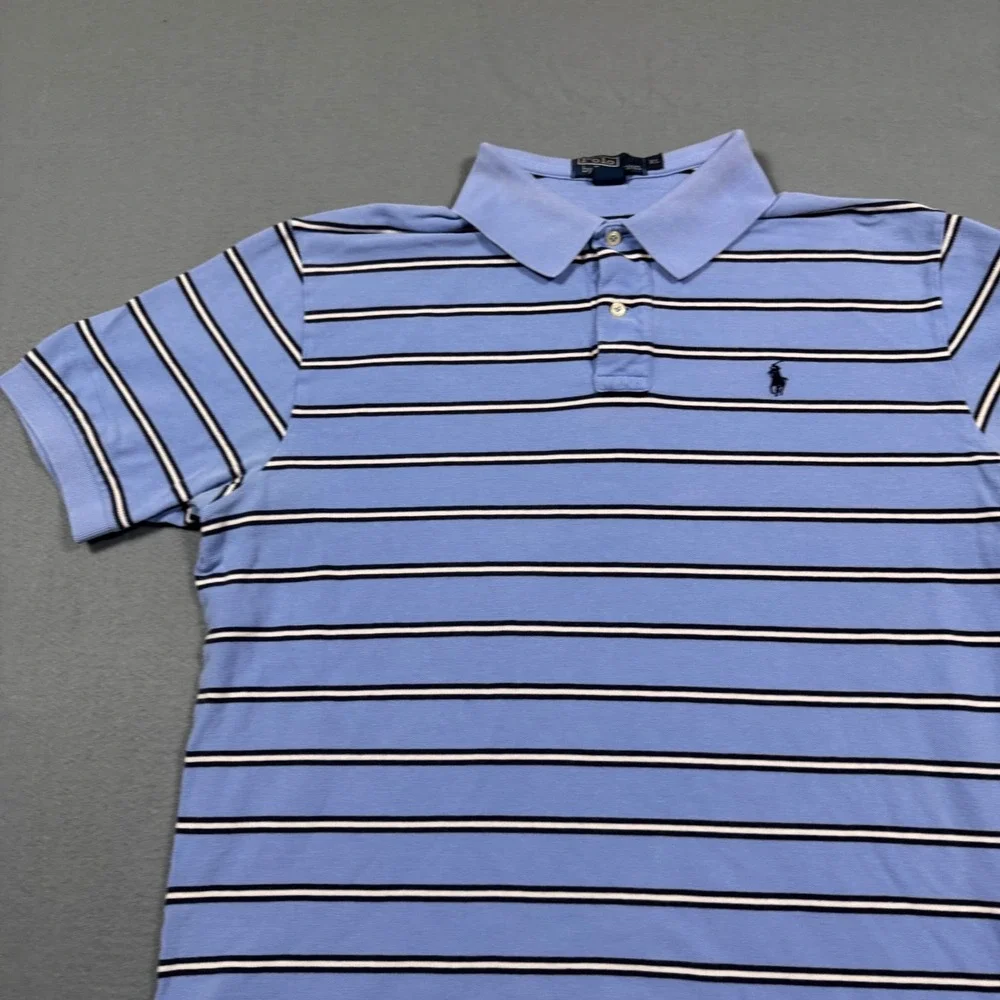 Polo Ralph Lauren Mens XL Blue Striped Short Sleeve Cotton Pique Polo Shirt
